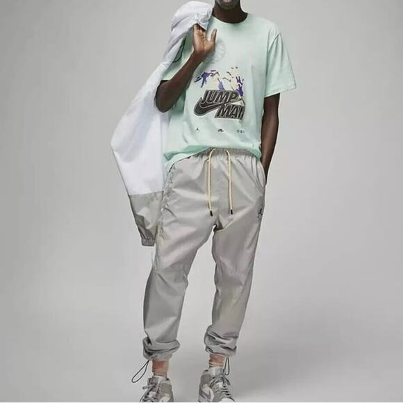 Air Jordan Solid Color Logo Pattern Printing Lacing Casual Pants Grey DM1870-012 - Picture 1 of 14